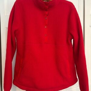Vineyard Vines Red Fleece Pullover with Button-Up Plaid-Lined Collar